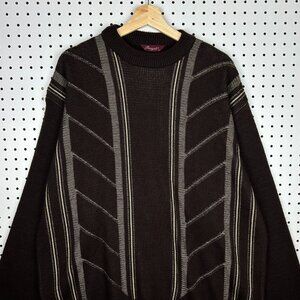 Bergati Chocolate Brown Knit Sweater XL Hip Hop Streetwear Pattern‎ Grandpa 90s
